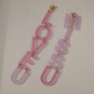 "Miss U/Love U" Acrylic Statement Earrings, NWOT by BRWNGRLS